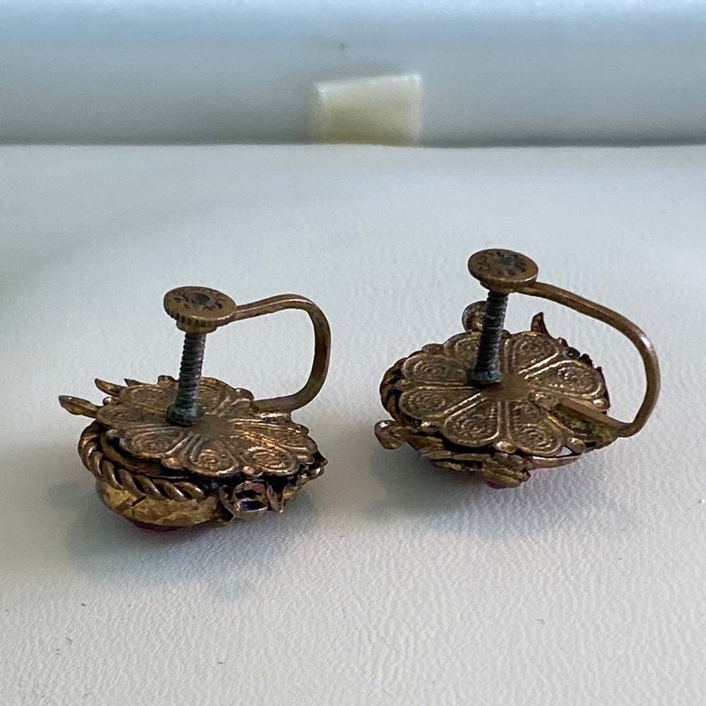 Antique ‘CZECHOSLOV’ Signed 1920’s Crystal Enamelled Earrings - Picture 7 of 12